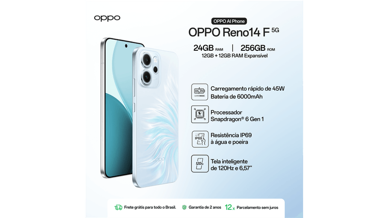 Smartphone OPPO Reno14 F 256GB 12GB RAM 5G Verde - CPH2743G
