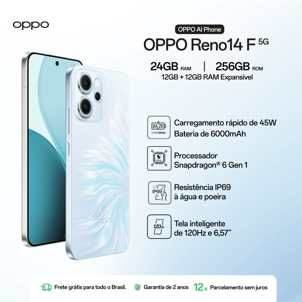 Smartphone OPPO Reno14 F 256GB 12GB RAM 5G Verde - CPH2743G